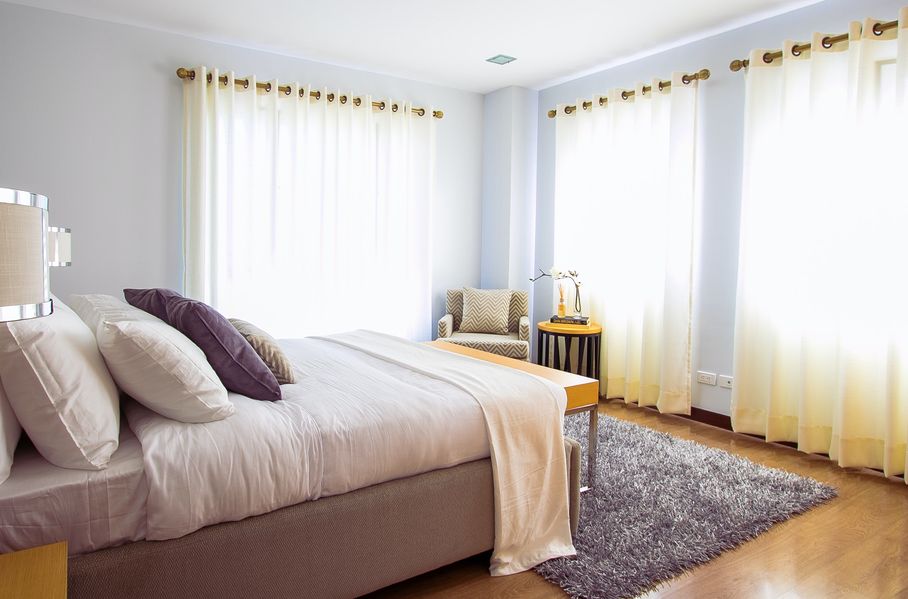 room with curtains