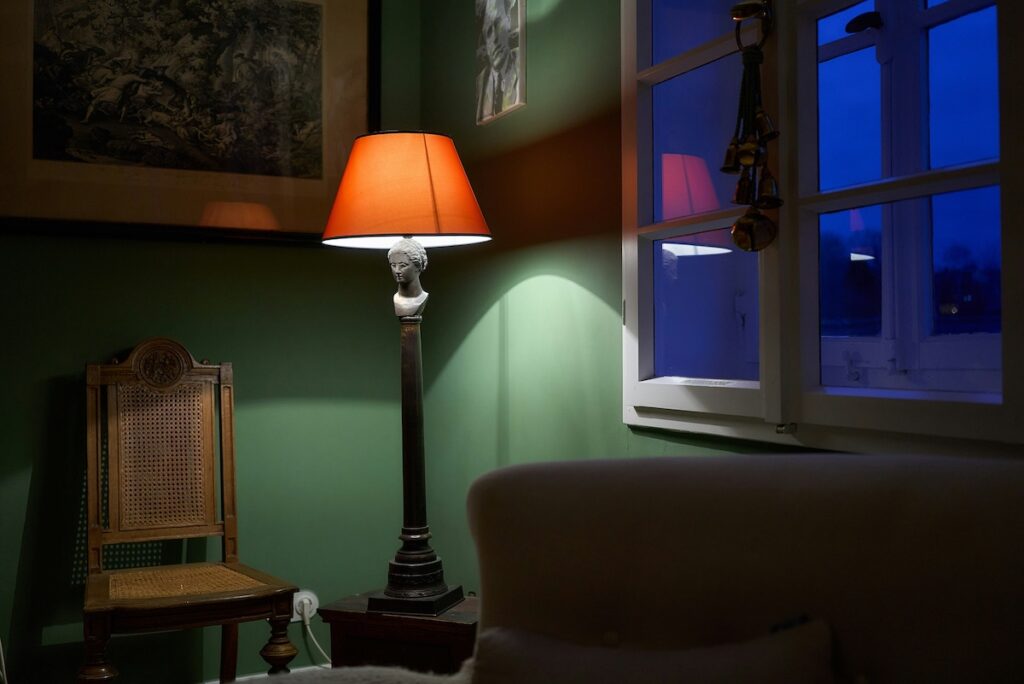 lamp in house at night