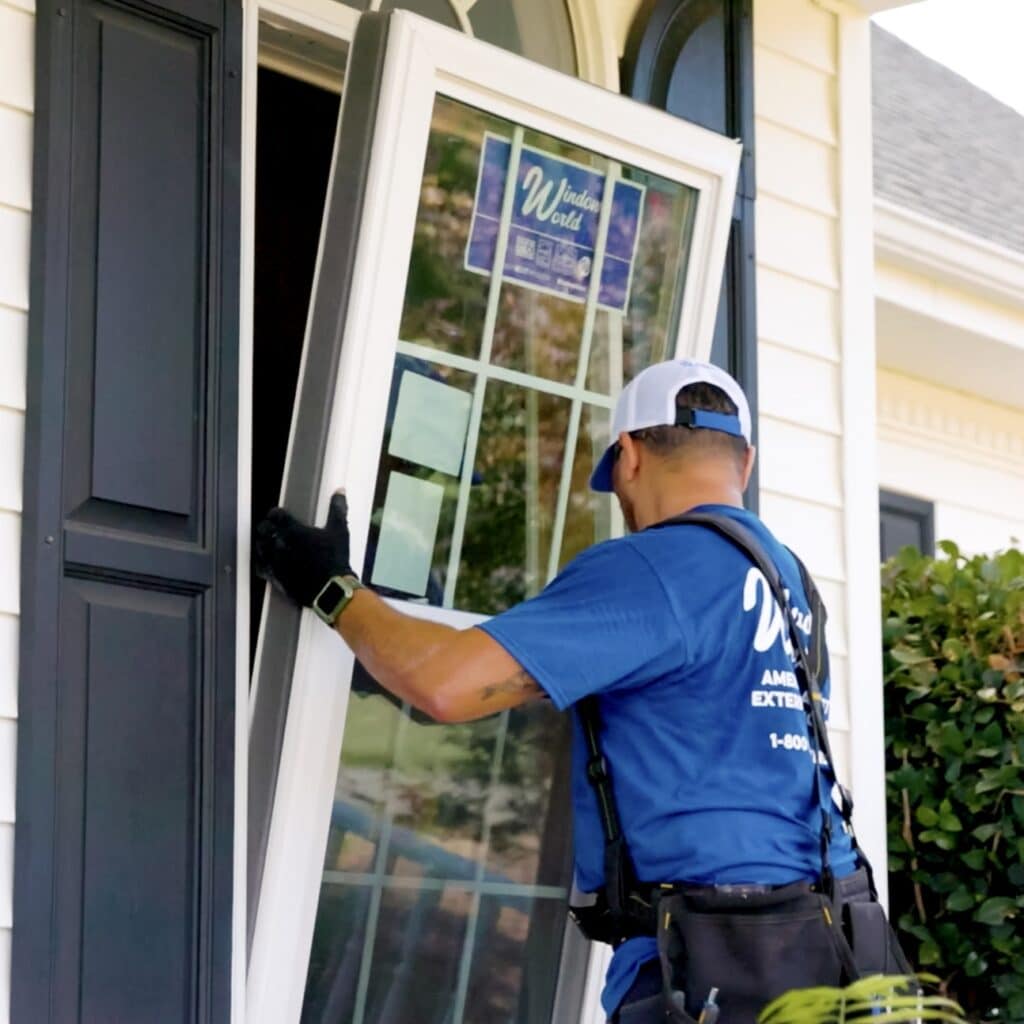 Close up of window world window installation