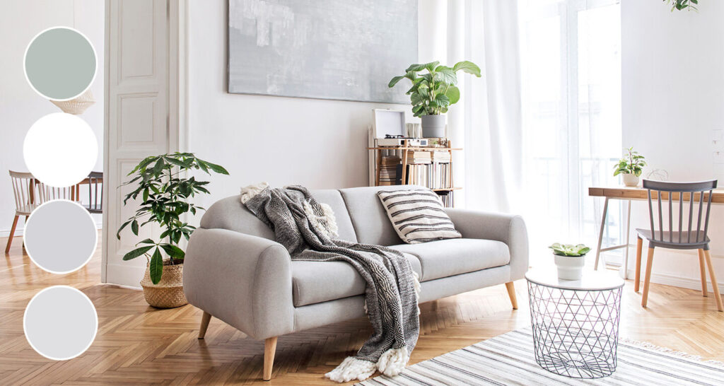 gray couch in a cool neutral living room
